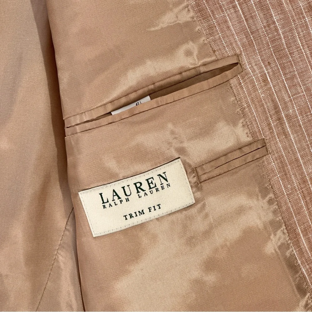 Lauren Ralph Lauren Linen Pinstripe Sport Coat Mens M Tan Coastal Quiet Luxury - Picture 5 of 13